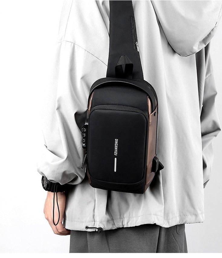 Image of MATCH MADE Anti-theft Waterproof Chest Sling Bag for Men with Password Lock & USB Charging - Travel Hiking Crossbody Daypack Backpack