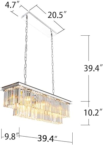 Miniatura 4 de MEELIGHTING L39.4 Lámpara de techo de araña de cristal moderna con montura rectangular de cromo, luces colgantes rectangulares para comedor o sala