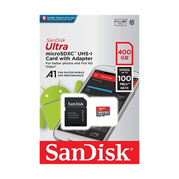 SanDisk-400GB-Ultra-microSDXC-UHS-I-Memory-Card-with-Adapter-100MBs-C10-U1-Full-HD-A1-Micro-SD-Card-SDSQUAR-400G-GN6MA SanDisk 400GB Ultra MicroSDXC UHS-I Memory Card with Adapter - 100MB/s, C10, U1, Full HD, A1, Micro SD Card - SDSQUAR-400G-GN6MA