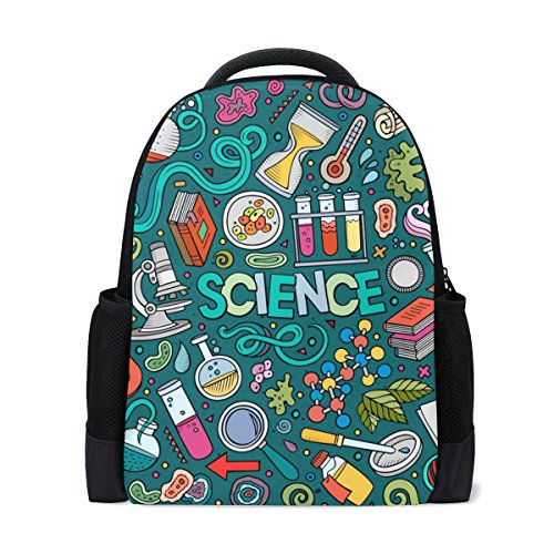 Preisvergleich Produktbild Schulrucksack Bookbag Daypack Lustige Bunte Wissenschaft Kritzeleien wasserdicht für Middle School Travel Girls Boys