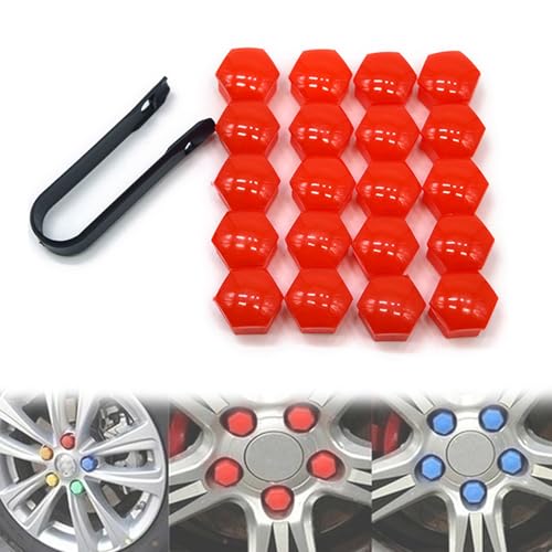 20pcs Lug Nut Covers Bolt Caps 17 19 21 mm Nut Covers with Removal Tool,Car Wheel Nut Caps Hexagonal Plastic Tire Bolt Caps for Most Car Lug Nut Caps (red,17mm)