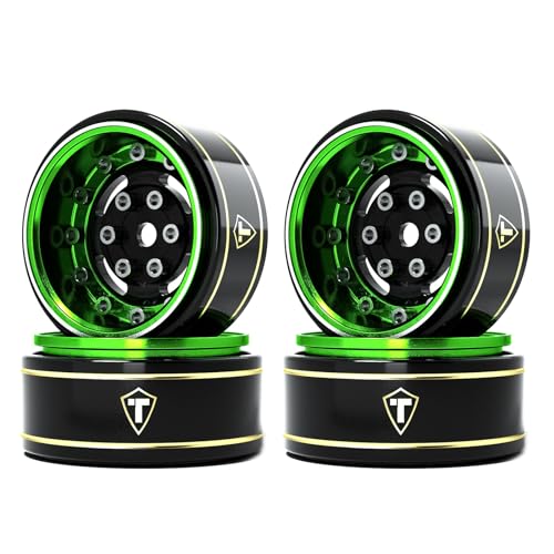 TREAL 1.0 Beadlock Wheels Deep Dish Rims (4P) for SCX24 AX24 FCX24 TRX4M 1/24 1/18 Crawler Car-Type F(Green)