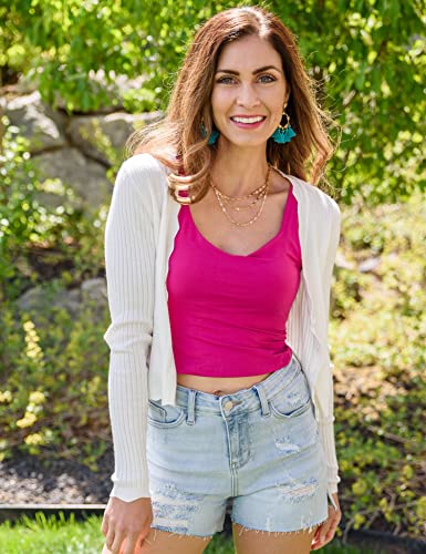 Cropped Cardigan For Dress Long Sleeve Button Down Sweaters Open Front White Cardigan Sweaters For Women Elegant Bolero Shrugs M #TOP1