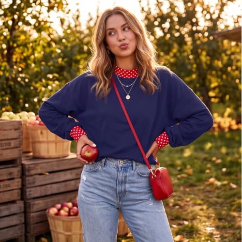 Womens Mock Neck Sweatshirt Scalloped Edge Patchwork Polka Dot Sweatshirt - image 7