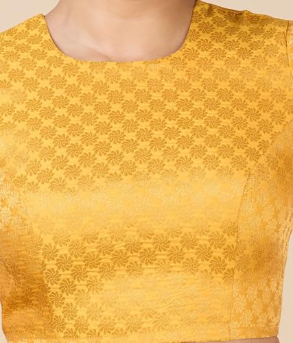Image of Studio Shringaar Women Brocade Silky Jewel Neck Readymade Elbow Length Sleeve Saree Blouse