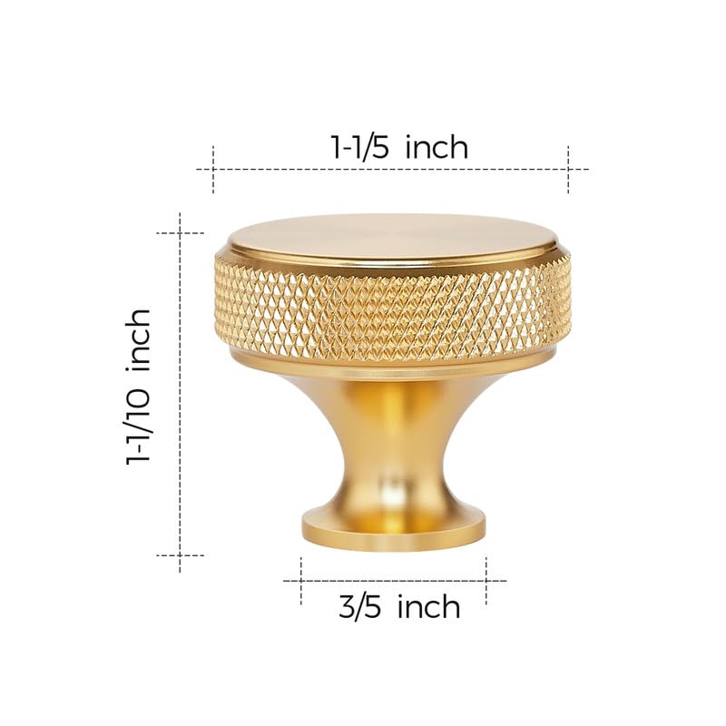 Image of Ravinte 30 Pack Round Gold Knobs Knurled Single Hole Pulls Solid Brushed Brass Kitchen Cabinet Hardware Handles for Drawers