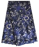 SanVera17 African Fabric Net Fabrics Sequins Embroidery Nigerian Embroidered Lace Fabric for Party Dress (Navy) 5 Yards 2206-6