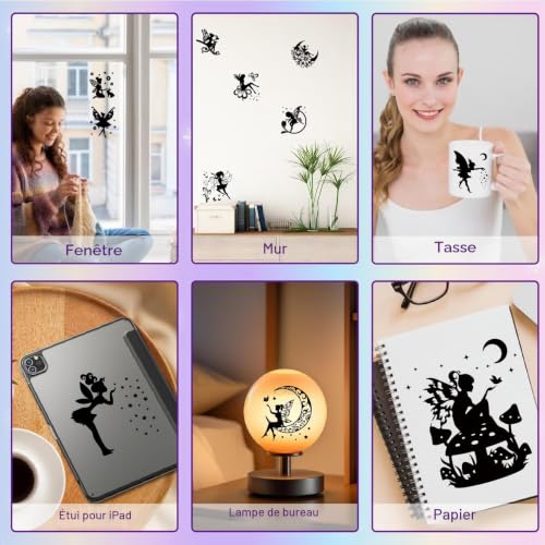 CREATCABIN 24 Autocollant Silhouette Fée pour Pot Mason Décalcomanies Découpe PVC Transparent Étanche Fournitures D'Embellissement Noël pour Pots Lanternes Scrapbooking Fenêtres Murales Verre 9x10cm – vue 6