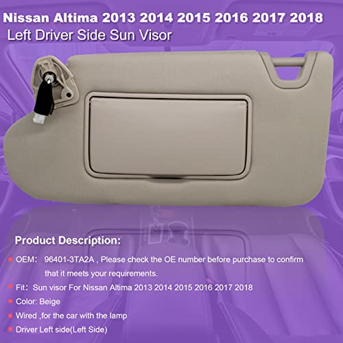 image for NHILES Left Driver Side Sun Visor Compatible with Nissan Altima 2013 2