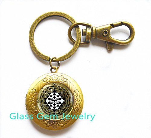 xianghe yaoSri yantra Locket Keychain , Sacred geometry Yoga Locket Key Ring, Spiritual Yoga Jewelry, Buddhist mandala Locket Keychain , Tibetan sri yantra men's Locket Keychainï¼ŒQ0018