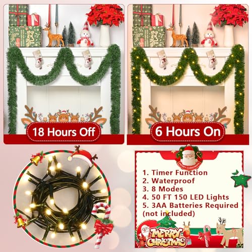 Christmas Decorations-2 Pack 50 FT Christmas Garland for Mantle, Artificial Pine Garland Christmas Tree Garland Decorations, Green Garland for Indoor Outdoor Home Christmas Decorations - Image 6