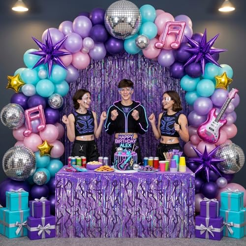 Image of 2 Packs Purple Foil Fringe Curtain, Purple Energy Pattern Glitter Metallic Tinsel Backdrop for Birthday, Baby Shower, Graduation, Bachelorette, Korean Idol Movie Party Decorations Favor Supplies