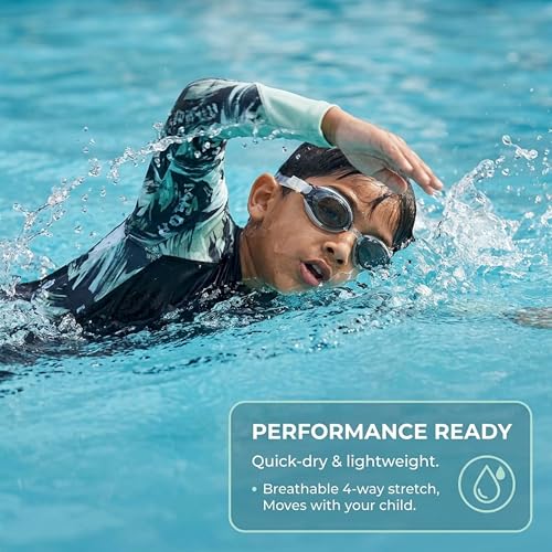 Image of The Mom Store Boys Swimsuit | Soft Stretchy Polyester Elastane Swimwear | Stylish Trendy Printed Swim Wear for Beach & Pool | One-Piece Swimming Costume for Kids Boys | Swimsuit with Front Zipper