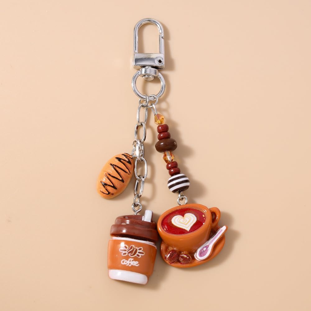 Pingyongchang Fun Cute Imitation Food Keychain for Women Bread Cookies Burger Coffee Keychain Handbag Purse Charm Accessories - Image 5