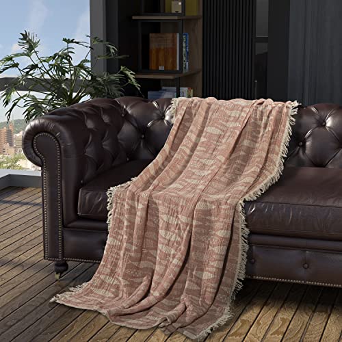 Aegean Concept Organic Handmade Vintage Boho Rustic 100% Cotton 3 Layers Super Soft 67X90 Inches, Adult Muslin Twin Sized Turkish Bedcover Bedspread Throw Blanket, Coral, Fish Pattern #TOP1