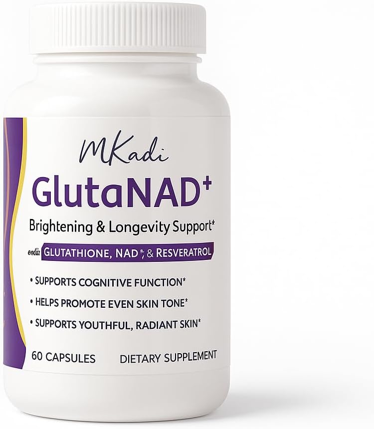 GlutaNAD+ Brightening & Longevity Support, L-Glutathione & NAD+ Antioxidant Complex, Skin Glow, Cellular Energy & Healthy Aging, 60 Vegan Capsules NAD Plus