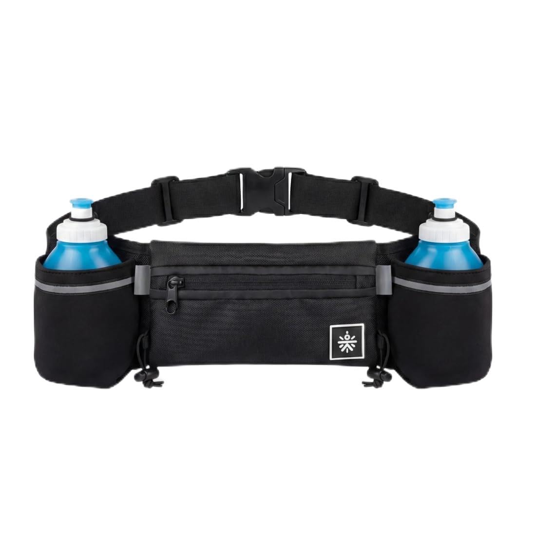 Cult Running Hydration Belt with 2 x 300 ml Water Bottles, Mobile Pocket, Adjustable Waist Strap, Reflective Design for Running, Jogging & Cycling-image-15