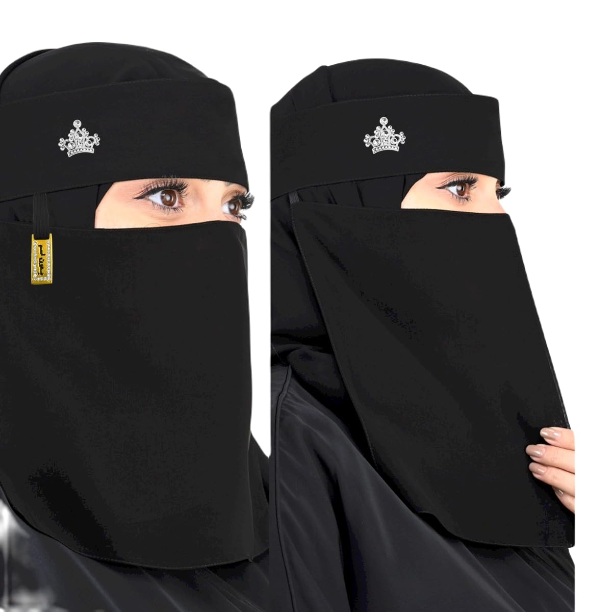 CRENCH CREATION Polyester Women's Fidoush Fabric Fashion Nosepiece One Layer Saudi Niqab Scarf For Muslim Womengirl (C-F-105058_Black), Female-picture-23