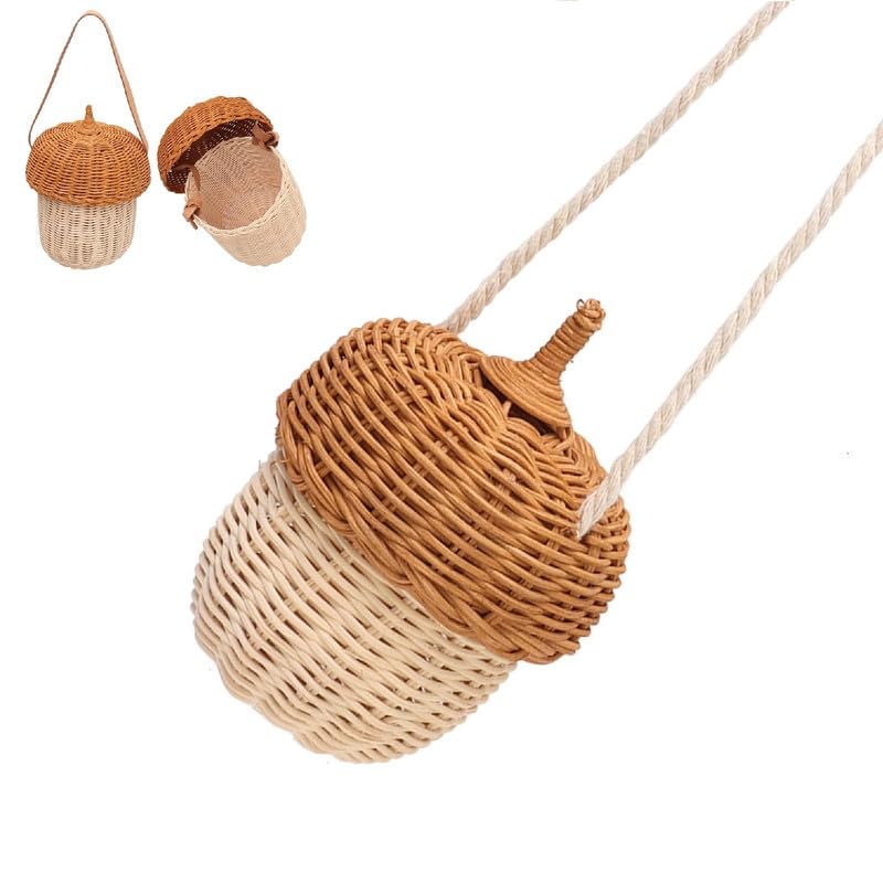 Tissting Rattan Eichel Schultertasche 16cm/6.3in - Handgewebtes...