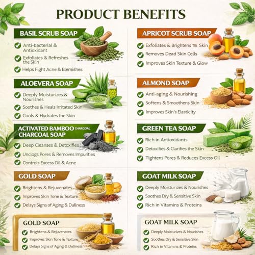 Image of Khadi Organic and Natural Handmade Bathing Soap for Men & Women By Bhudevam Naturals | Assorted Herbal & Chemical-Free Face and Body Soap for Gentle Cleansing & Healthy Skin (Assorted Bathing Soap (Pack of 10))