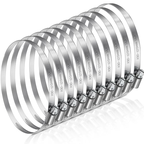 JatilEr Abrazaderas de manguera de 100 – 120 mm, 8 unidades, abrazadera de manguera ajustable de acero inoxidable 304, juego de bridas de manguera, abrazaderas de tubo para coche, industria, conexión