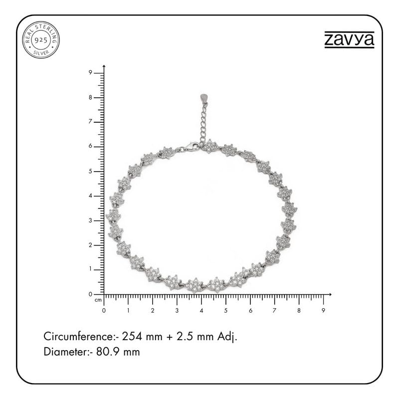 925 Silver CZ Floral Rhodium Chain Anklet Pair
