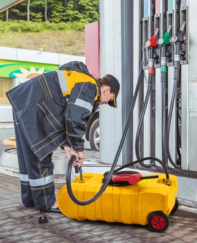 15 Gallon Portable Diesel Gas Fuel Tank Container Caddy, Fuel Tank Container with Le Fluid Transfer Siphon Pump, Fuel Transfer Tanks with 10ft., Delivery Hose Diesel Fuel Can for Cars, Lawn Mowers, Boats, Yellow