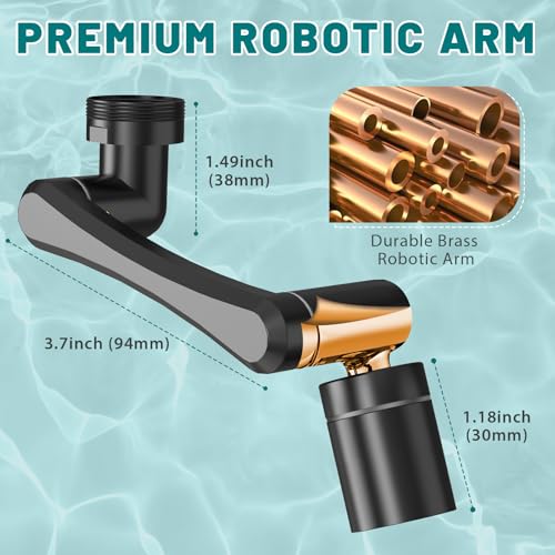 Image of CECEFIN 1440 Rotating-Faucet-Extender Sink Aerator - 1080+360 Large-Angle Splash Tap Extension with 2 Water Outlet, Swivel Multifunctional Robotic Arm for Kitchen /Bathroom, Black