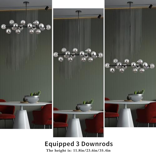 Suptnik Light Fixture,Modern Black Globe Chandelier,16 Lights Semi Flush Mount Linear Chandelier for Dining Room Bedroom Living Room Kitchen Island (Black) by ELGOBST - Image 8