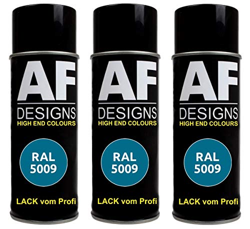 Alex Flittner Designs 3X Ral Pintura en Espray Pintura Coche Laca Colorida Lata de Aerosol RAL5009 Azur Azul Mate