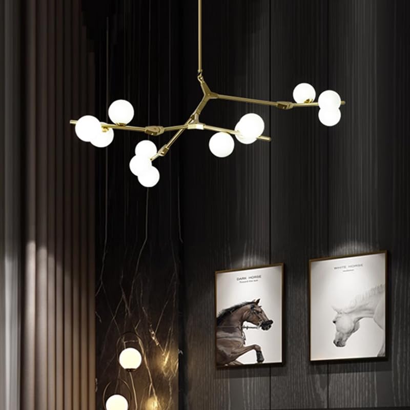 Genérico Lámparas de araña, Lámpara de Techo Moderna con Bola de Cristal, lámpara Molecular, lámpara Colgante LED for el hogar, for Sala de Estar y Comedor.(Warm White No Remote,Gold 12heads)