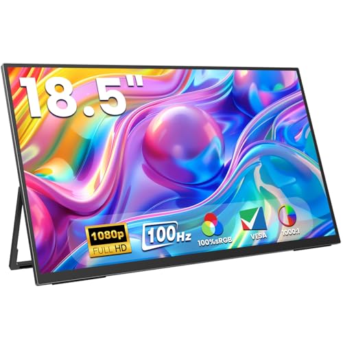 Image of ZUCWO 18.5 Inch Portable Computer Monitors,Portable Monitor for Laptop,PC,MacBook,Phone, PS4, Speakers,1080P FHD Display with USB-C & HDMI,Travel Work Home Gaming Monitor with 180 Adjustable Stand