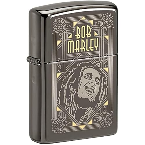 Zippo Briquet Tempête - Design Bob Marley en Deux Tons Laser avec Finition Black Ice - Rechargeable - Réutilisable - Design Coupe-Vent - Coffret Cadeau -...