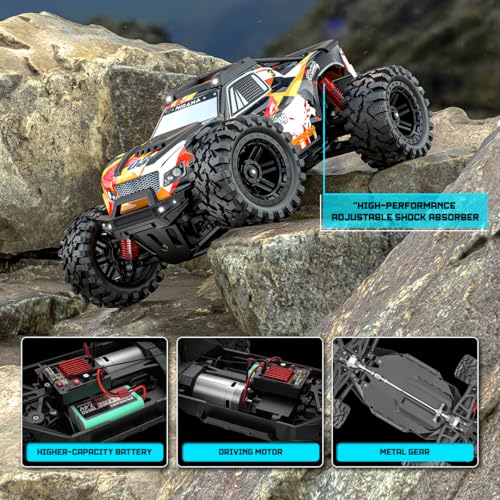 Image of Mirana Spectre 1:10 High Speed Hobby Grade RC Car Toy for Kids & Adults up to 50 kmph - 4x4 Remote Control Offroad Monster Truck ATV - 2 & 3 Pack Rechargeable Batteries - for Ages 14+ Years (Orange)
