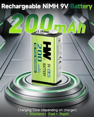4 Pack HW 9V Rechargeable Batteries 500+Cycles NiMH for TENS and EMS Units - image 2
