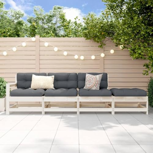 QZZCED Ensemble de 4 pièces de salon de jardin en pin massif blanc - Canapé d'extérieur pour véranda