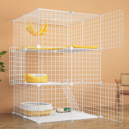 Eiiel 3-Tier Cat Cage Enclosures Indoor Diy Cat Playpen Detachable Metal Wire Kennels 2Lx2Wx3H Crate Large Exercise Place Ideal For 1-2 Cat, White #TOP9