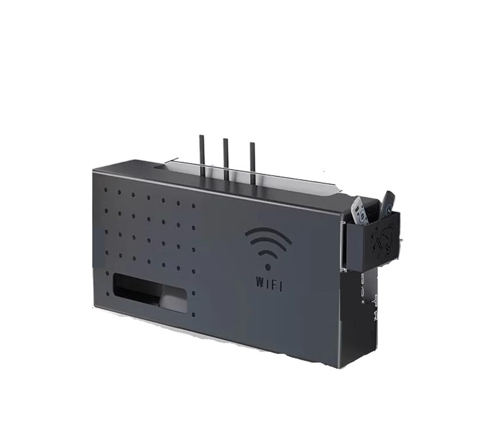 Router WiFi-Aufbewahrungsbox Wandmontierte hängende Set-Top-Aufbewahrungsbox Atmungsaktives Metall-Kohlenstoffstahl-Halterungs-Lagerregal für das Wohnzimmer, Büro(Black M)