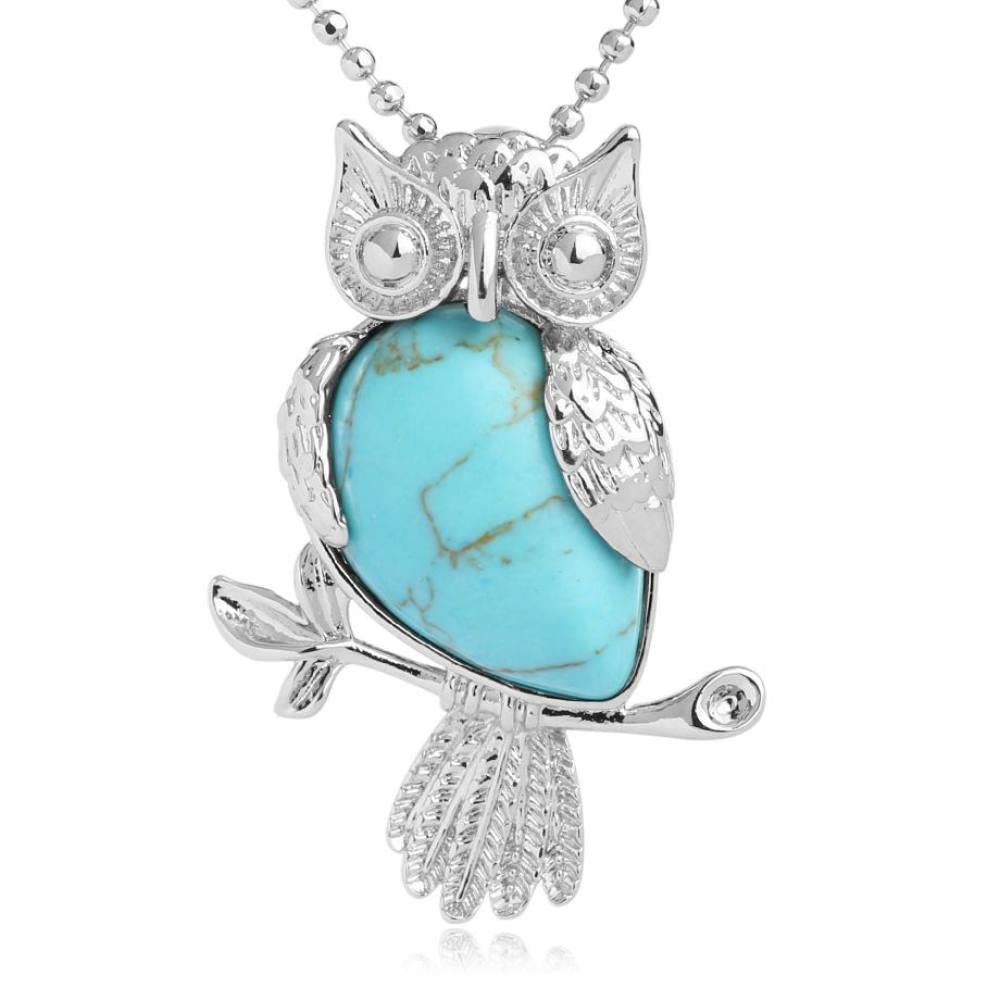 SIIKStone Necklaces For Women,Turquoise Necklace Exquisite Hand Carved Silvery Owl Animal Pendant Necklace Fashion Natural Stones Necklace Ladeies Jewellery Gift For Girlfriend, Mother, Wife