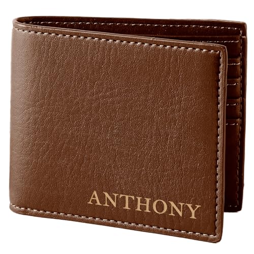RUGGEDGIFTS Personalized Vegan Leather Wallet, Engraved Bifold Wallet for Men, Christmas Gifts for Husband Boyfriend