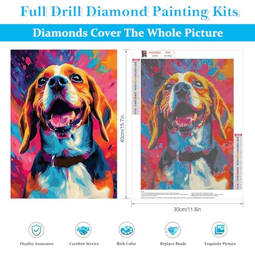 Image of HEIBAGO Colorful Dog Diamond Art Kits for Adults, Animal Diamond Painting Kits for Adults Beginners, 5D Full Drill Round Diamond Art Painting, DIY Diamond Dots for Adult for Home Wall Decor 12 x 16 In