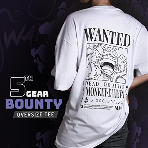 Image of ComicSense.xyz Unisex One Piece Anime Oversized T Shirts for Men and Women, 5th Gear Bounty Printed Drop Shoulder Tshirt