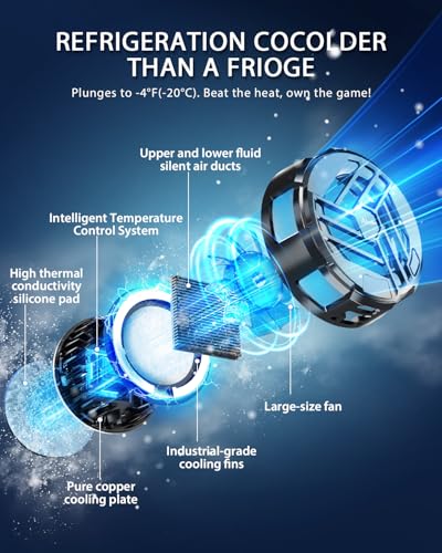 Image of Aluan Magnetic Phone Cooler for Gaming, Fast Semiconductor Cooling Chip, 3-Speed LED Display Mobile Cooler, Portable Cell Phone Radiator for iOS and Android