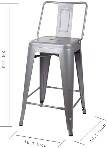 Miniatura 52 de GIA Taburete de metal con respaldo medio de 24 pulgadas de altura de mostrador con asiento de madera oscura, 1 paquete, color negro Negro -,Blanco