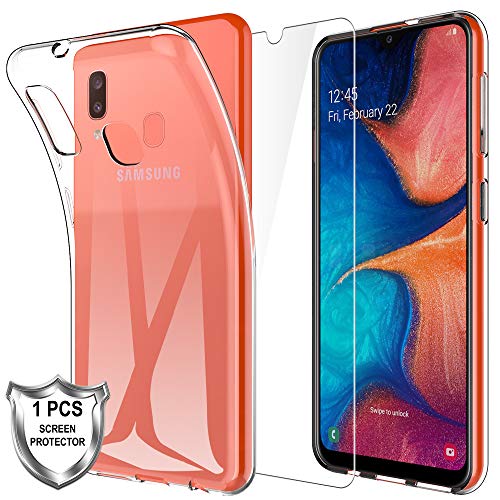MP-MALL Funda para Samsung Galaxy A20e,Carcasa Cubierta Caucho Suave TPU Silicona Gel Goma Case Cover con Vidrio Templado Screen Protector[1 Pack] para Samsung Galaxy A20e - Clara