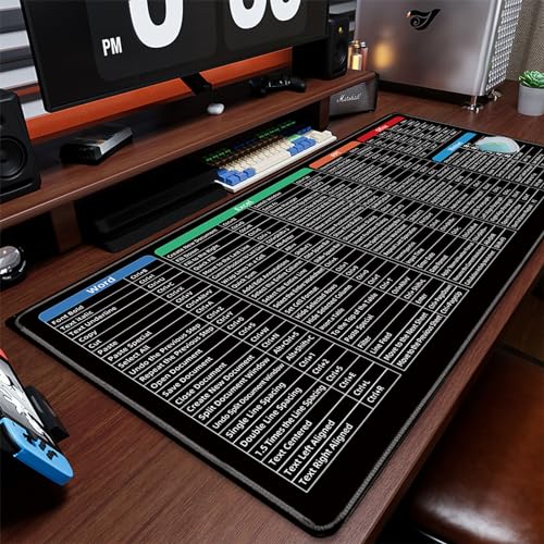 Image of STRIFF Windows & Office Keyboard Shortcuts Desk Mat | Gaming Mouse Pad Extended Size (800mm x 300mm x 2mm) Stitched Edges| Non-Slip Rubber Base|Computer Laptop|Keyboard Mouse Pad (Keyboard Shortcuts)
