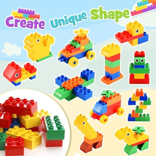 iKidiki Duplo ab 2 3 4 5 6 Jahre, Großen bausteine Set Kinderspielzeug ab 3-6 Jahre Junge Mädchen Duplo Steine Lernspielzeug mit Box Geschenk für Kinder
