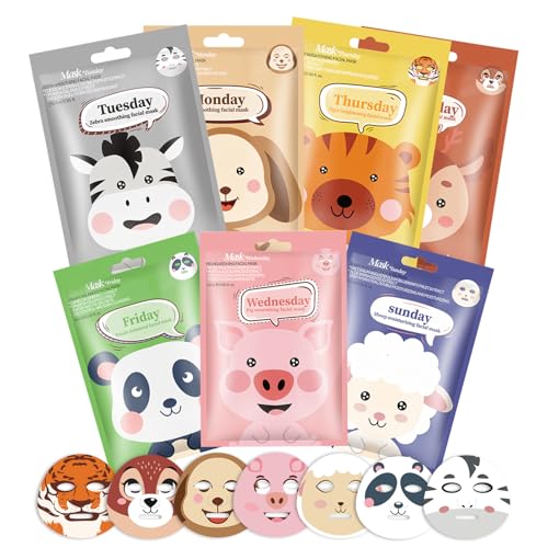 Mascarilla Facial Niña, 7 Piezas Mascarillas Faciales para Niñas, Face Mask Viene con Lindos Estampados de Animales, Mascarilla Facial Coreana Apto para Todo Tipo de Piel