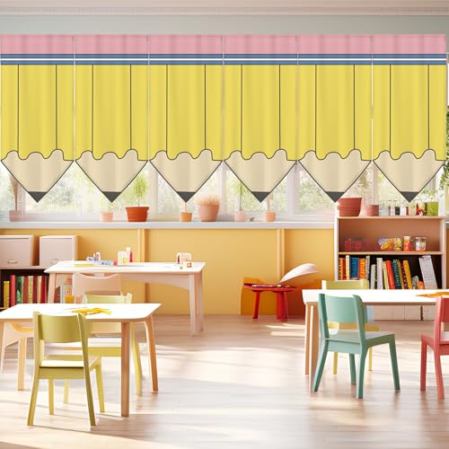 SmoothNovelty 6 Pcs School Classroom Curtains Back to Classroom Colorful Curtains for Kindergarten Daycare Primary Bedroom Playroom Room Decor(Pencil)