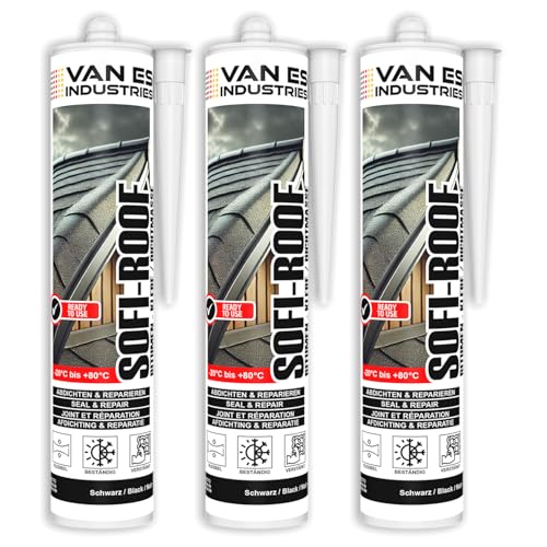 3x VE-INDUSTRIES PROFI Dach Dicht Reparatur Bitumenkleber Kaltkleber Dichtstoff Bitumendichter schwarz Kartusche 300 ml
